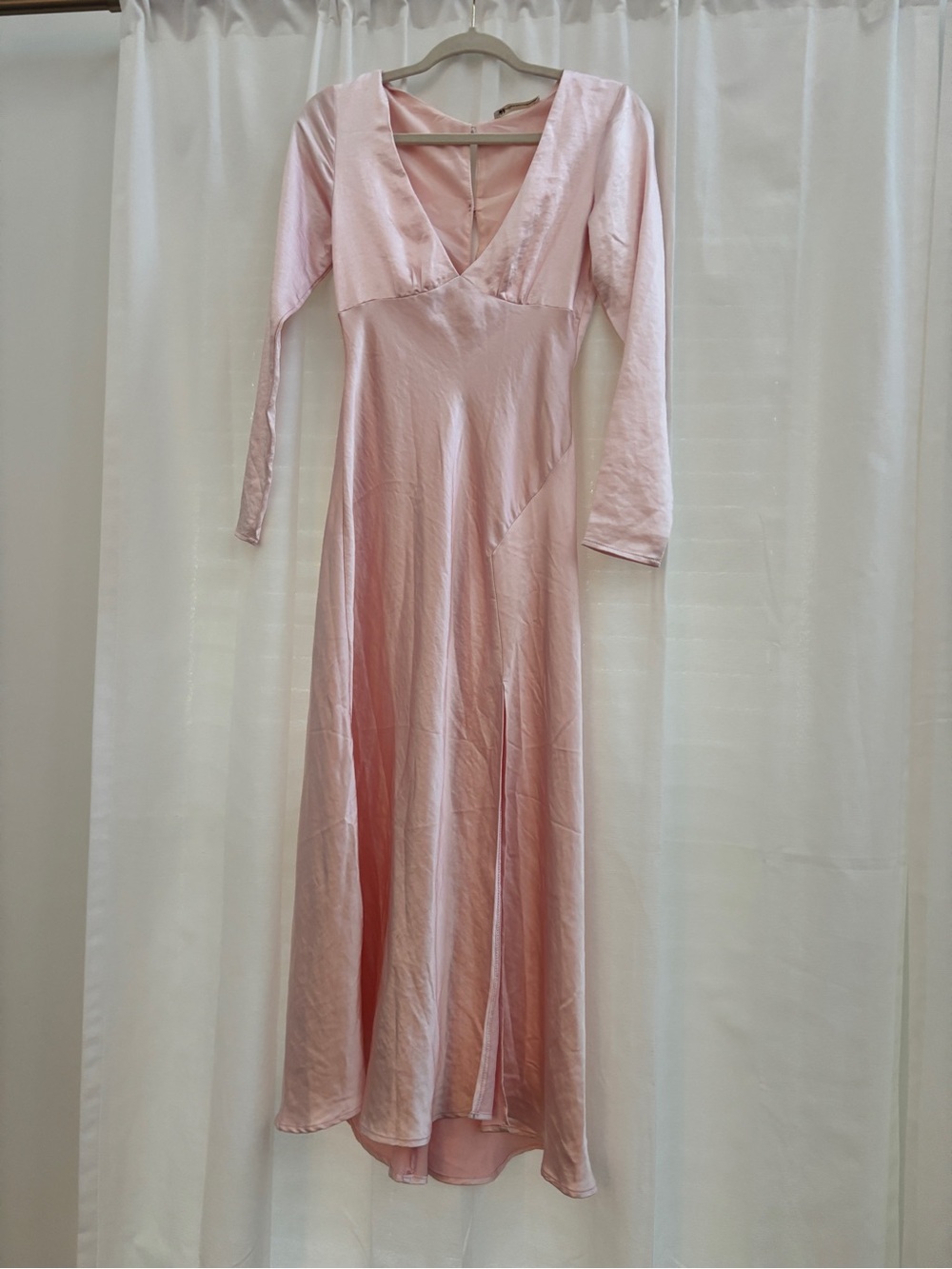 Satin Blush Pink Long Sleeve Maxi Dress